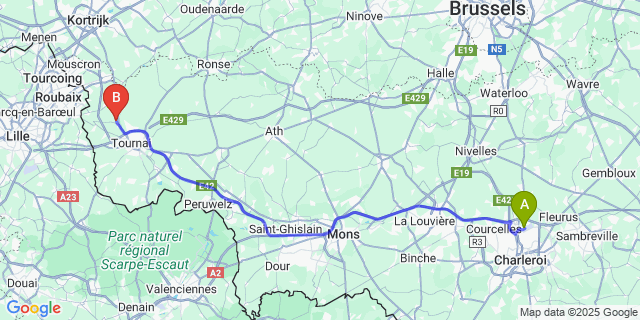 Map: Charleroi Airport Brussels South (CRL) to Ramegnies-Chin