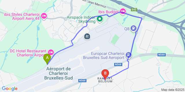 Map: Charleroi Airport Brussels South (CRL) to Ransart
