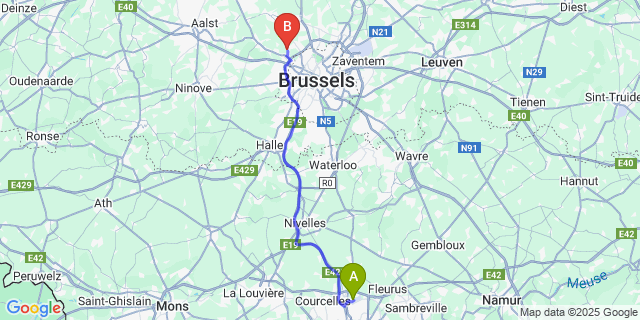 Map: Charleroi Airport Brussels South (CRL) to Relegem