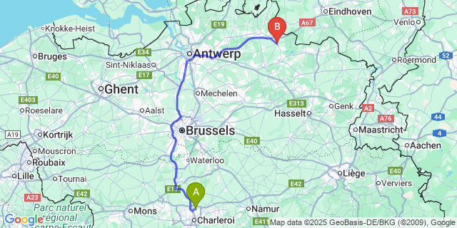 Map: Charleroi Airport Brussels South (CRL) to Retie