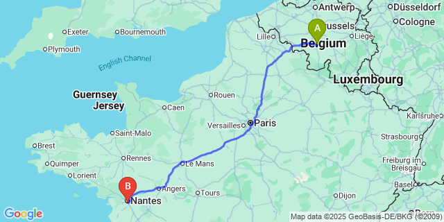 Map: Charleroi Airport Brussels South (CRL) to Rezée