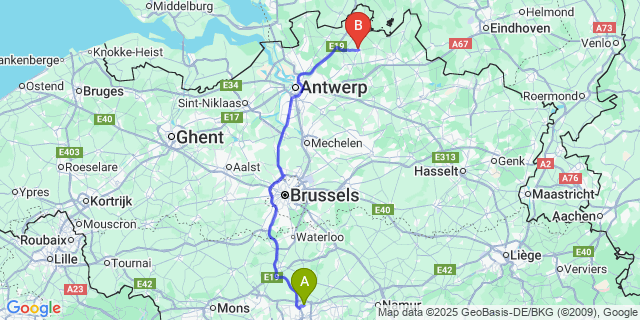 Map: Charleroi Airport Brussels South (CRL) to Rijkevorsel