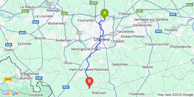 Map: Charleroi Airport Brussels South (CRL) to Rognée