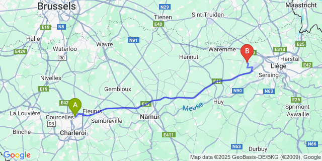 Map: Charleroi Airport Brussels South (CRL) to Roloux