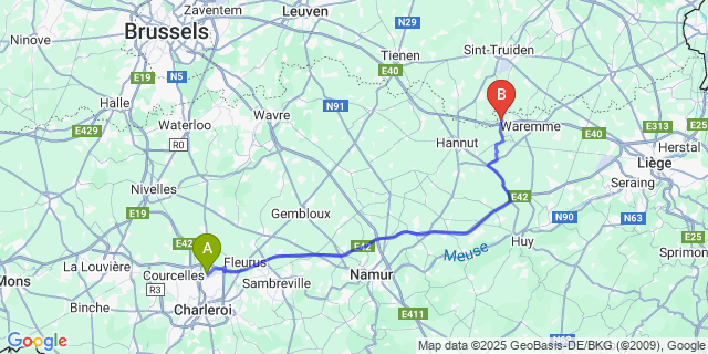 Map: Charleroi Airport Brussels South (CRL) to Rosoux-Crenwick