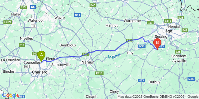 Map: Charleroi Airport Brussels South (CRL) to Rotheux-Rimi?re