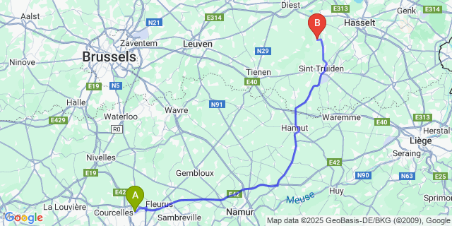 Map: Charleroi Airport Brussels South (CRL) to Rummen