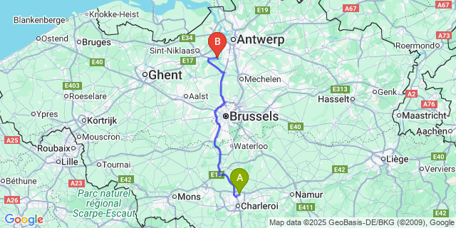 Map: Charleroi Airport Brussels South (CRL) to Rupelmonde