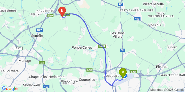 Map: Charleroi Airport Brussels South (CRL) to Reves