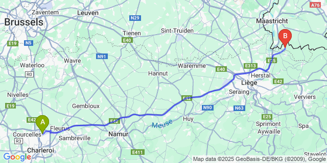 Map: Charleroi Airport Brussels South (CRL) to S Gravenvoeren
