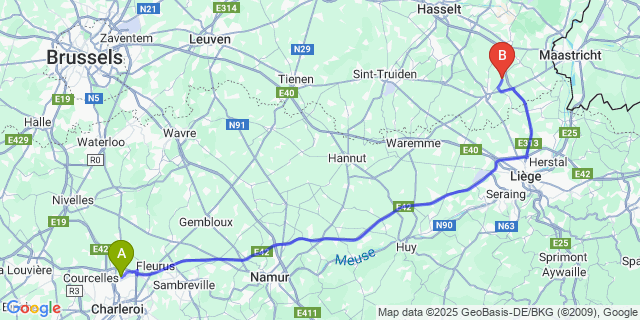 Map: Charleroi Airport Brussels South (CRL) to s Herenelderen