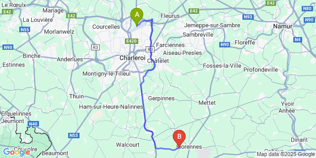 Map: Charleroi Airport Brussels South (CRL) to Saint-Aubin