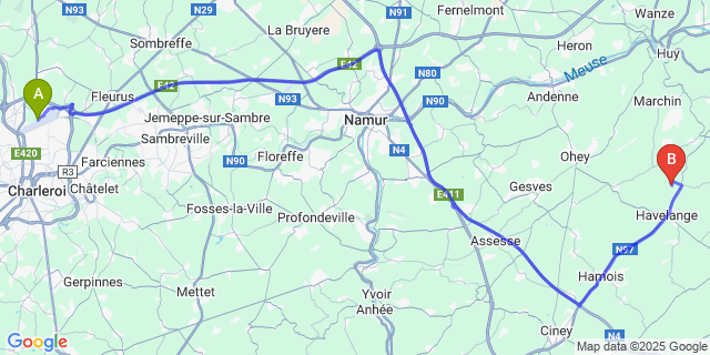 Map: Charleroi Airport Brussels South (CRL) to Saint-Fontaine
