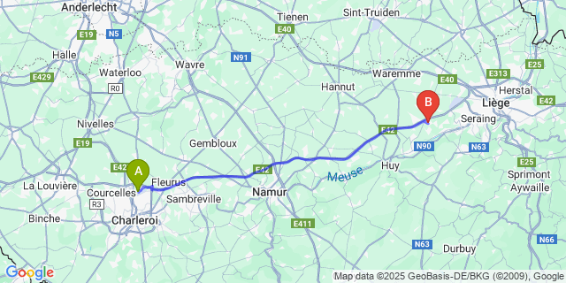 Map: Charleroi Airport Brussels South (CRL) to Saint-Georges-Sur-Meuse