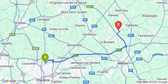 Map: Charleroi Airport Brussels South (CRL) to Saint-Germain