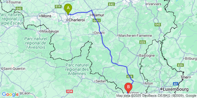 Map: Charleroi Airport Brussels South (CRL) to Saint-Mard