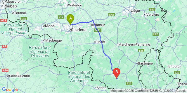 Map: Charleroi Airport Brussels South (CRL) to Saint-Médard