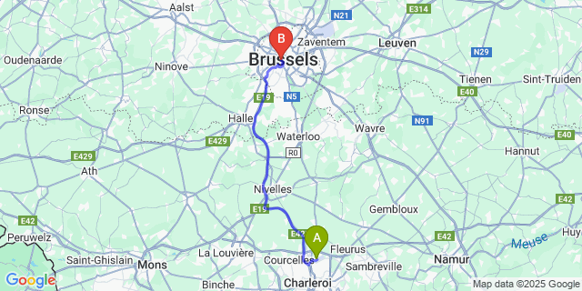 Map: Charleroi Airport Brussels South (CRL) to Saint-Nicolas, Brussels
