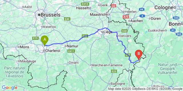 Map: Charleroi Airport Brussels South (CRL) to Schönberg