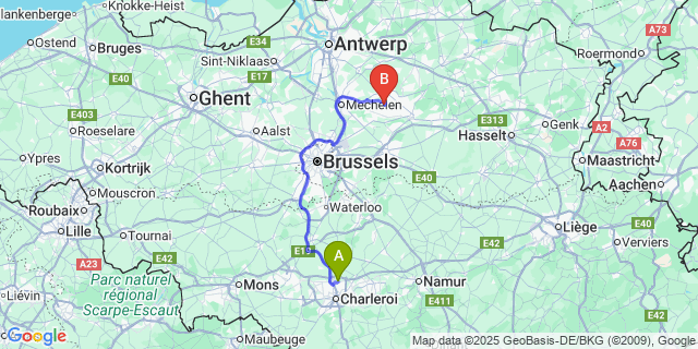 Map: Charleroi Airport Brussels South (CRL) to Schriek
