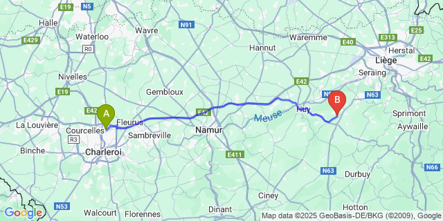 Map: Charleroi Airport Brussels South (CRL) to Scry