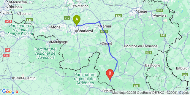Map: Charleroi Airport Brussels South (CRL) to Sensenruth