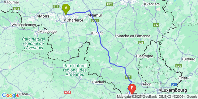 Map: Charleroi Airport Brussels South (CRL) to Signeulx