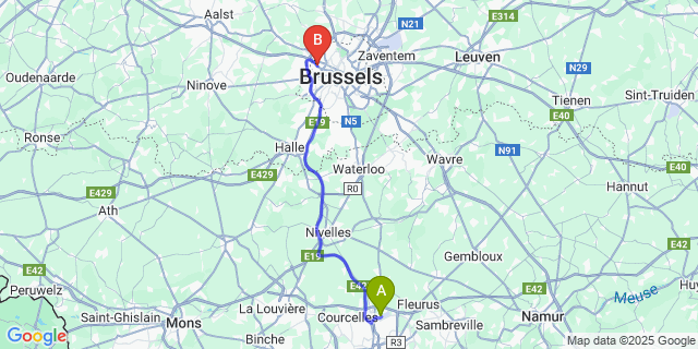 Map: Charleroi Airport Brussels South (CRL) to Sint-Agatha-Berchem
