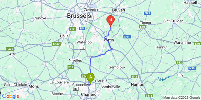 Map: Charleroi Airport Brussels South (CRL) to Sint-Agatha-Rode