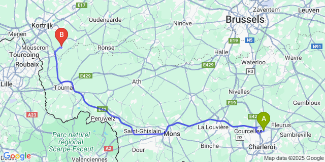 Map: Charleroi Airport Brussels South (CRL) to Sint-Denijs