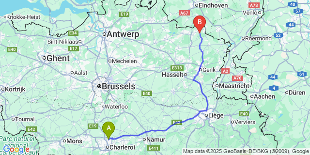 Map: Charleroi Airport Brussels South (CRL) to Sint-Huibrechts-Lille