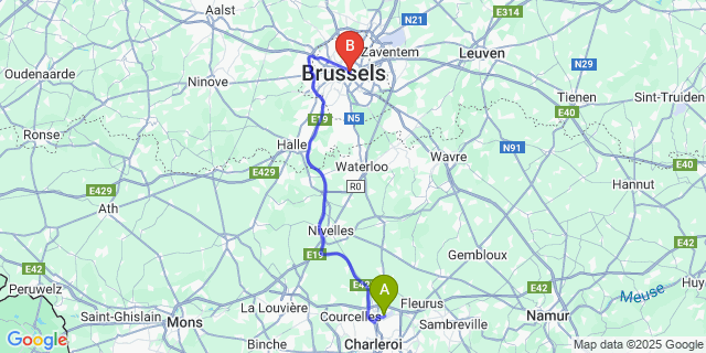 Map: Charleroi Airport Brussels South (CRL) to Sint-Joost-ten-Node