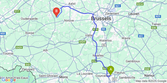 Map: Charleroi Airport Brussels South (CRL) to Sint-Lievens-Esse