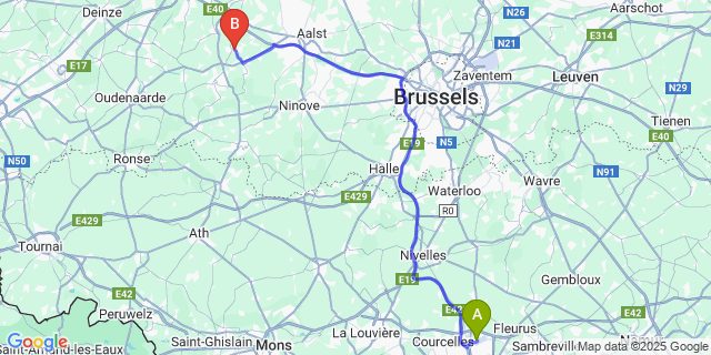 Map: Charleroi Airport Brussels South (CRL) to Sint-Lievens-Houtem