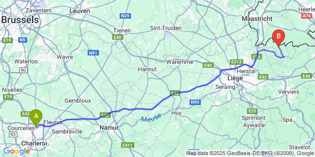 Map: Charleroi Airport Brussels South (CRL) to Sint-Martens-Voeren