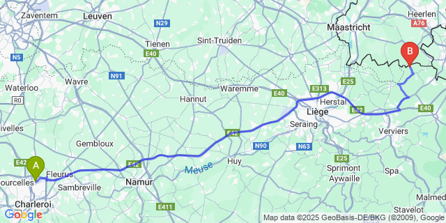 Map: Charleroi Airport Brussels South (CRL) to Sippenaeken