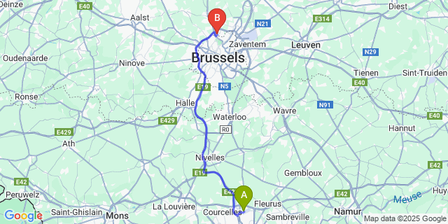 Map: Charleroi Airport Brussels South (CRL) to Sleep & Go Brussels Expo
