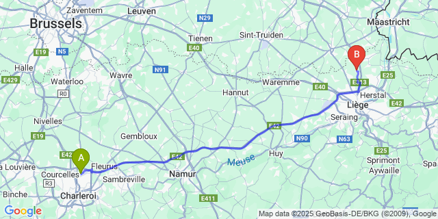Map: Charleroi Airport Brussels South (CRL) to Slins
