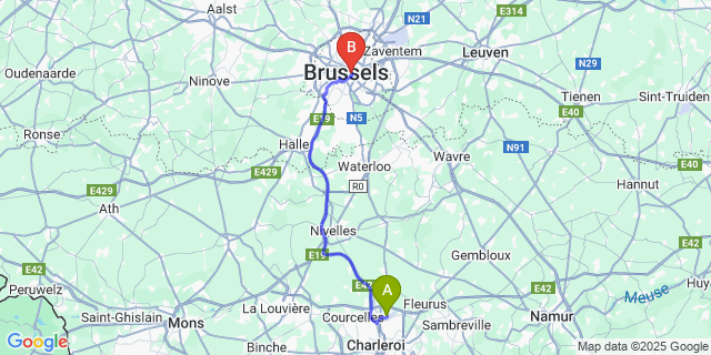 Map: Charleroi Airport Brussels South (CRL) to Smartflats - L42 Brussels