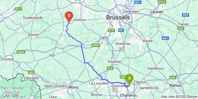 Map: Charleroi Airport Brussels South (CRL) to Smeerebbe-Vloerzegem