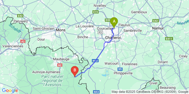 Map: Charleroi Airport Brussels South (CRL) to Solre-le-Château