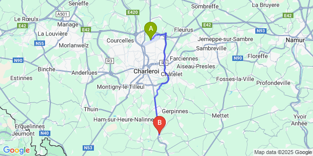 Map: Charleroi Airport Brussels South (CRL) to Somzée
