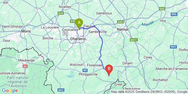 Map: Charleroi Airport Brussels South (CRL) to Soulme