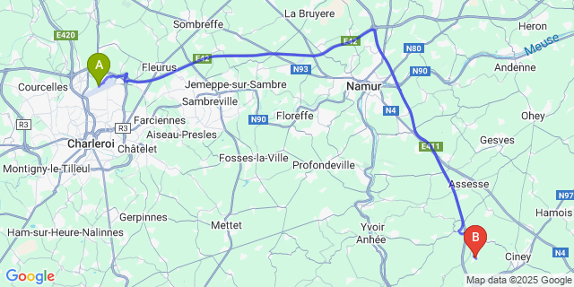 Map: Charleroi Airport Brussels South (CRL) to Sovet