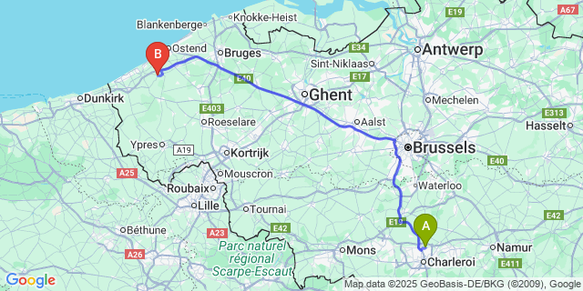 Map: Charleroi Airport Brussels South (CRL) to Spermalie