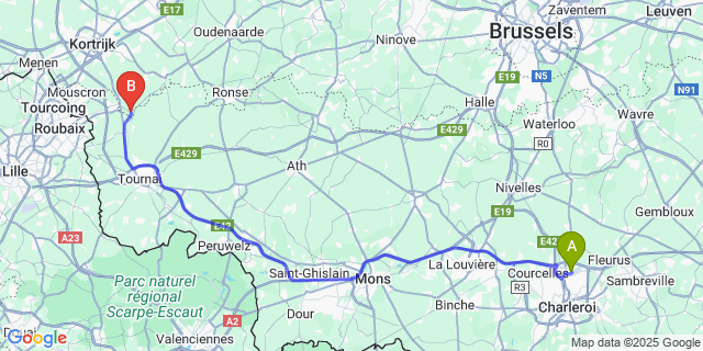 Map: Charleroi Airport Brussels South (CRL) to Spiere