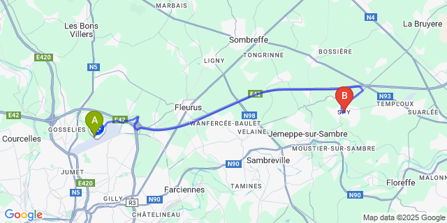 Map: Charleroi Airport Brussels South (CRL) to Spy