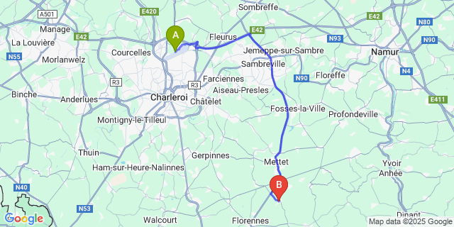 Map: Charleroi Airport Brussels South (CRL) to Stave
