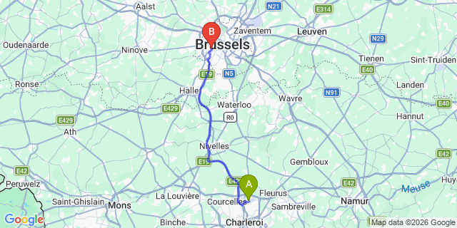 Map: Charleroi Airport Brussels South (CRL) to Steenbergen