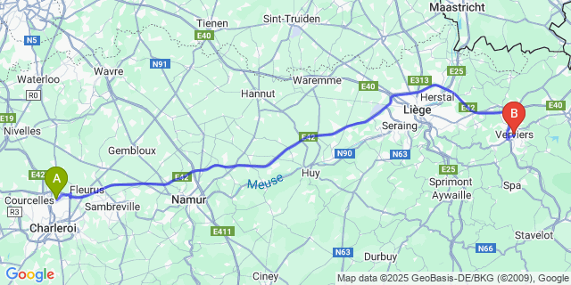 Map: Charleroi Airport Brussels South (CRL) to Stembert-Heusy